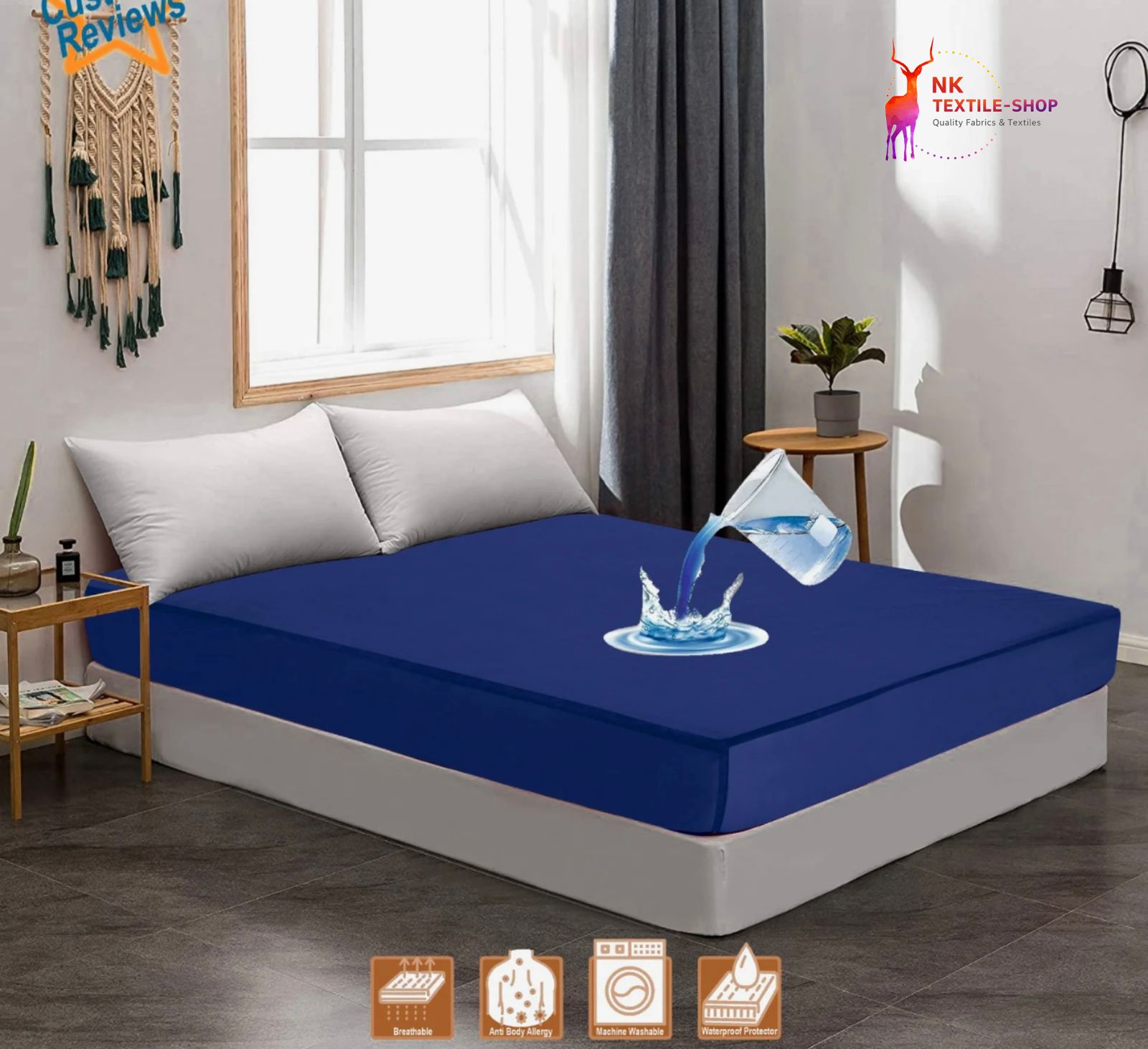 Terry Cotton 100% Waterproof Fitted Style Mattress Protector- Blue Color