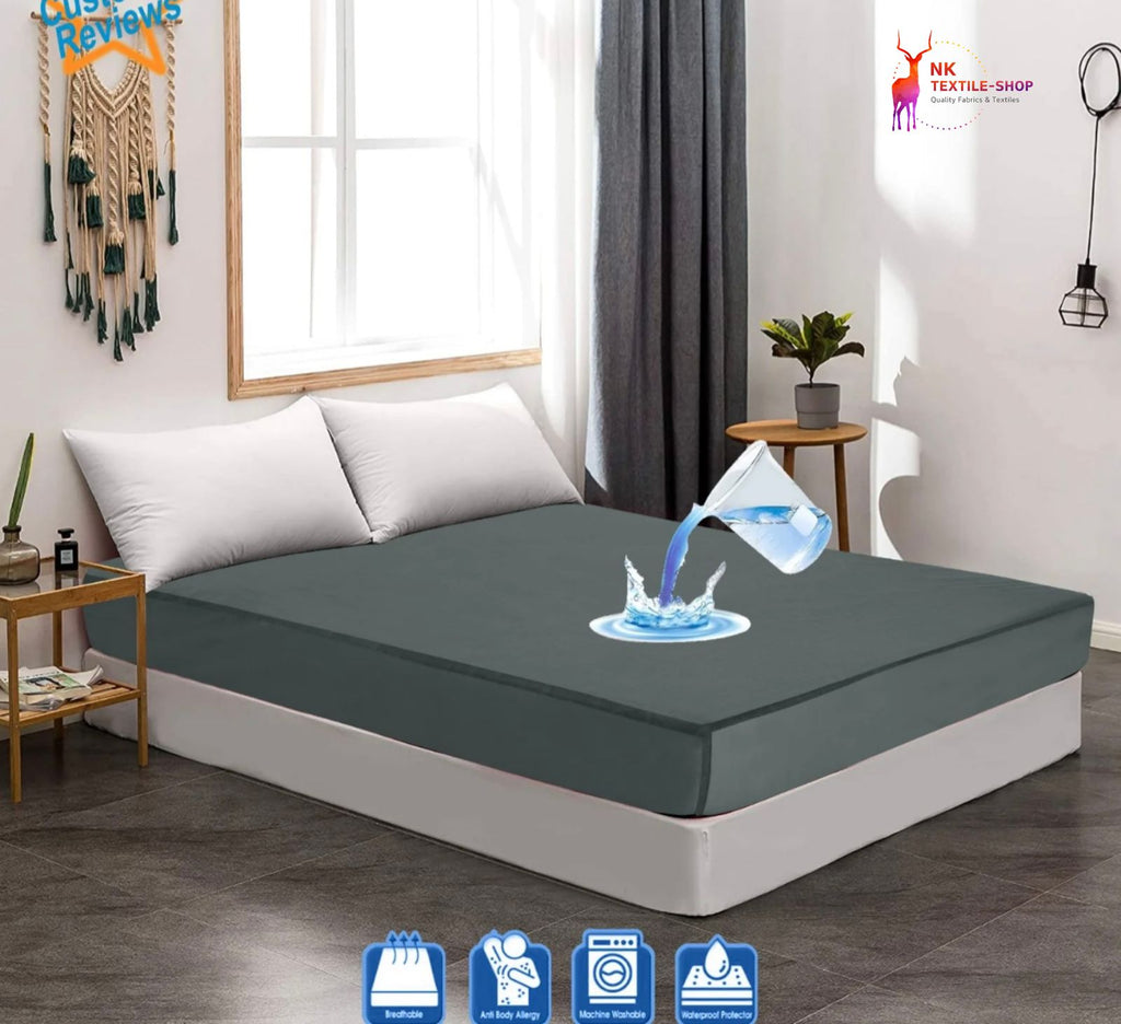 Terry Cotton 100% Waterproof Fitted Style Mattress Protector- Grey Color