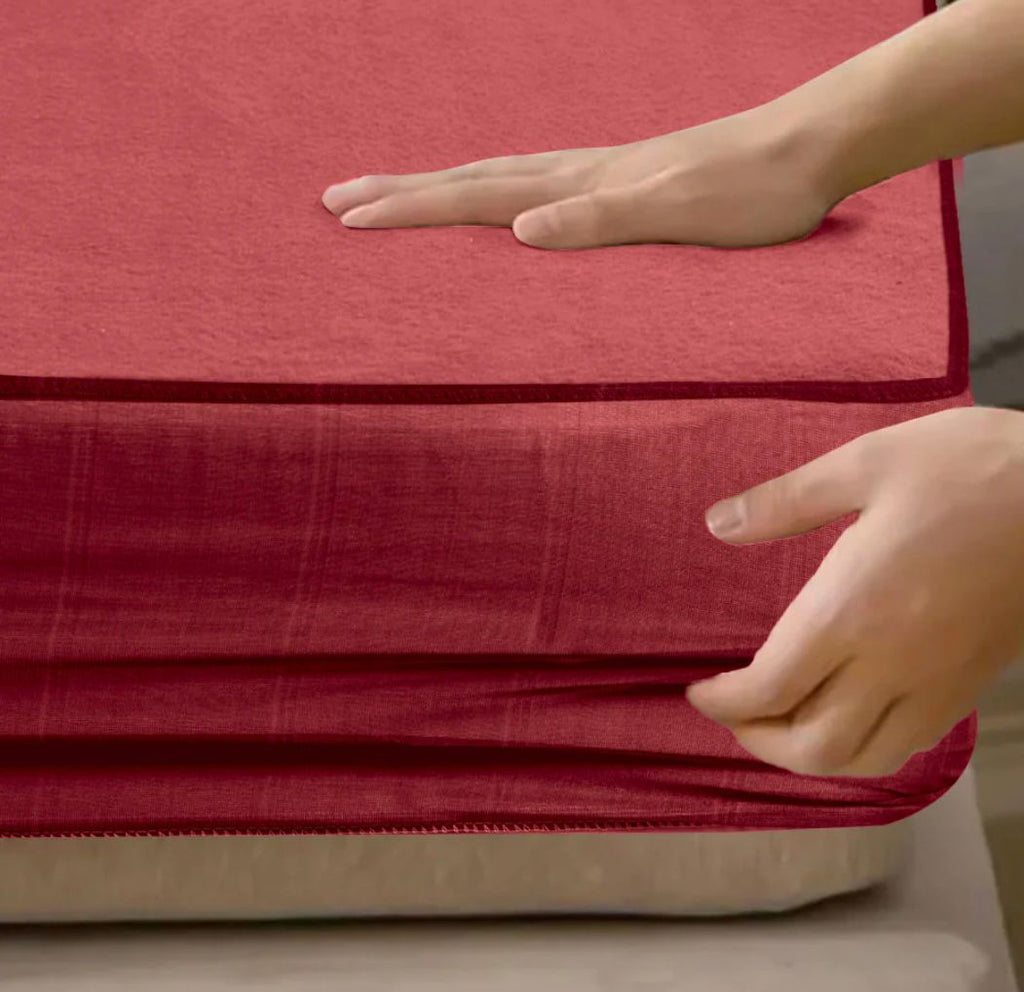 Terry Cotton 100% Waterproof Fitted Style Mattress Protector- Red \ Meroon Color