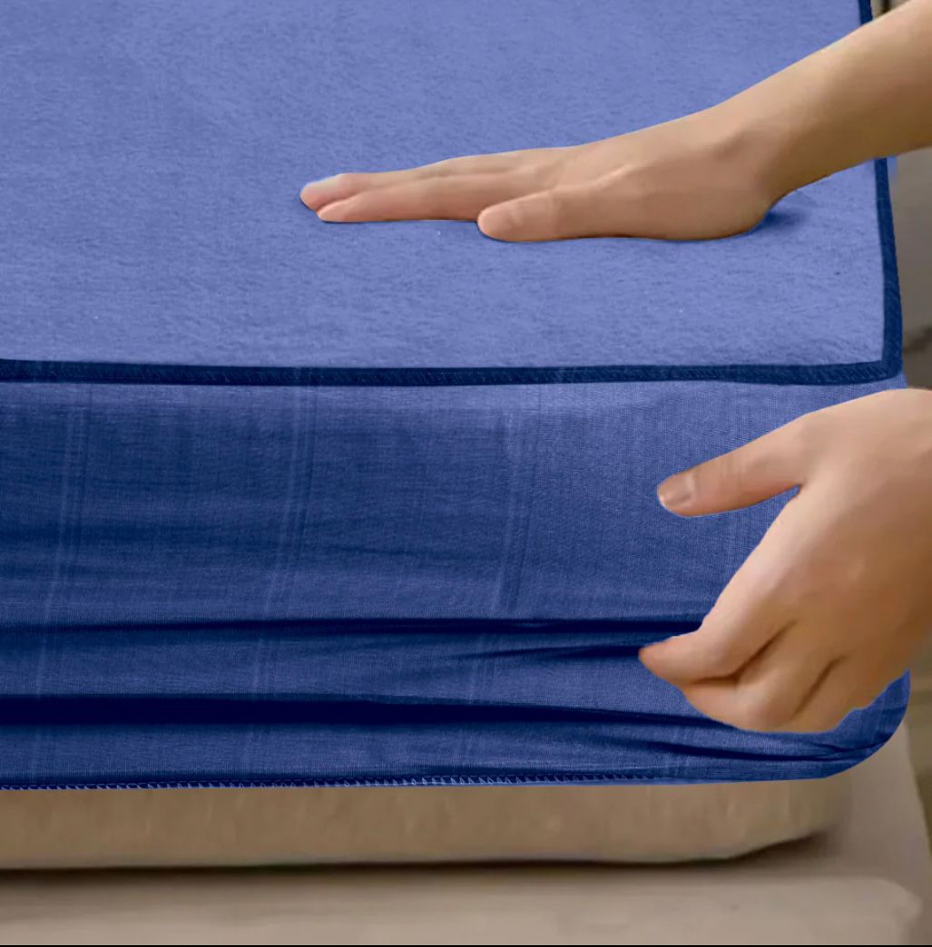 Terry Cotton 100% Waterproof Fitted Style Mattress Protector- Blue Color